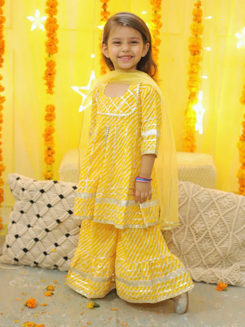 BownBee Pure Cotton Printed Kurta Sharara for Girls - Yellow