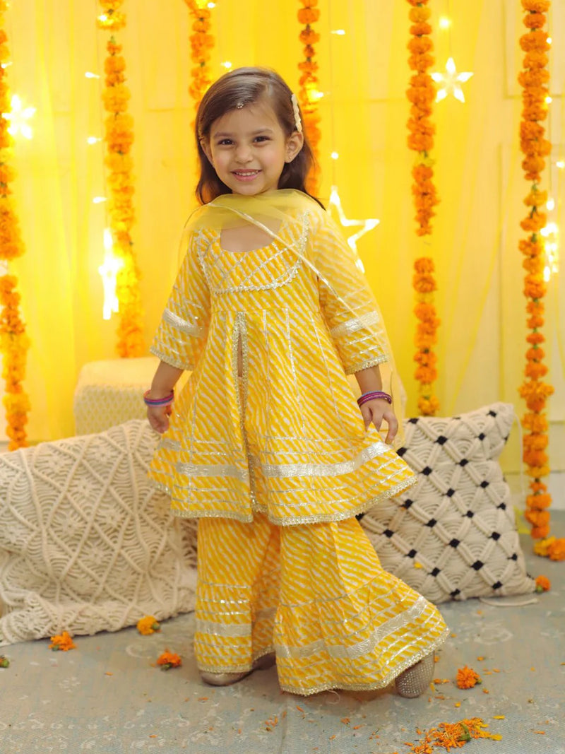 BownBee Pure Cotton Printed Kurta Sharara for Girls - Yellow