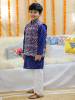 BownBee Pure Cotton Printed Jacket with Kurta Pajama for Boys- Indigo