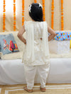 BownBee Girls Chanderi Kurti with Patiala Salwar and Dupatta - White