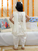 BownBee Girls Chanderi Kurti with Patiala Salwar and Dupatta - White