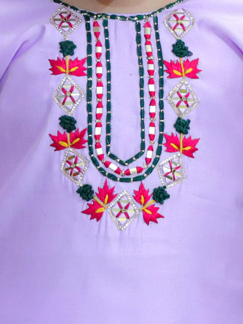 BownBee Embroidered Kurti with Salwar and Dupatta for Girls- Lavender