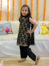 BownBee Girls Chanderi Kurti with Patiala Salwar and Dupatta - Black