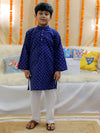 BownBee Pure Cotton Printed Jacket with Kurta Pajama for Boys- Indigo