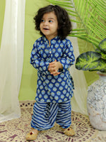 BownBee Full Sleeve Pure Cotton Dhoti Kurta for Boys- Indigo