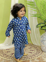 BownBee Full Sleeve Pure Cotton Dhoti Kurta for Boys- Indigo