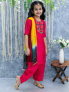 (BownBee Embroidered Kurti with Salwar and Dupatta for Girls- Pink