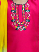 (BownBee Embroidered Kurti with Salwar and Dupatta for Girls- Pink