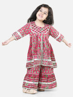 BownBee Pure Cotton Printed Kurta Sharara for Girls- Pink