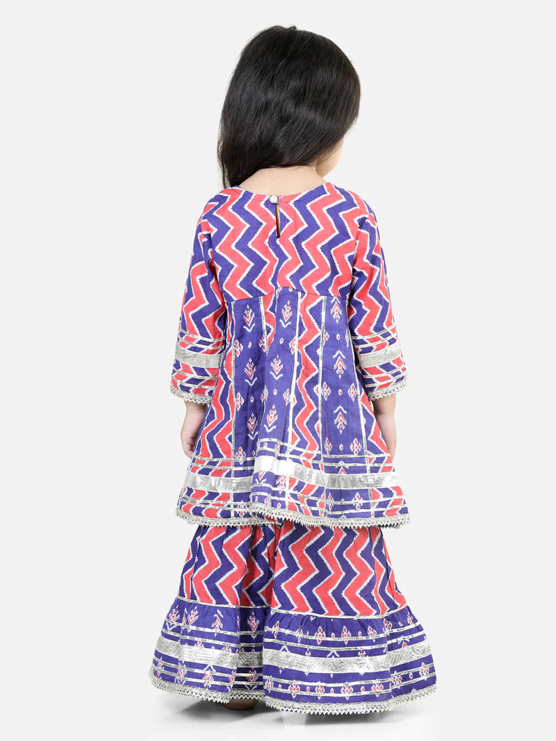 BownBee Pure Cotton Printed Kurta Sharara for Girls - Blue