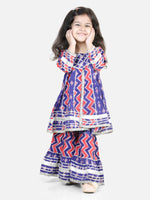 BownBee Pure Cotton Printed Kurta Sharara for Girls - Blue