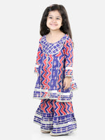 BownBee Pure Cotton Printed Kurta Sharara for Girls - Blue