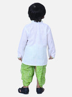 Front Open Cotton Full Sleeve Kurta with Dhoti- White