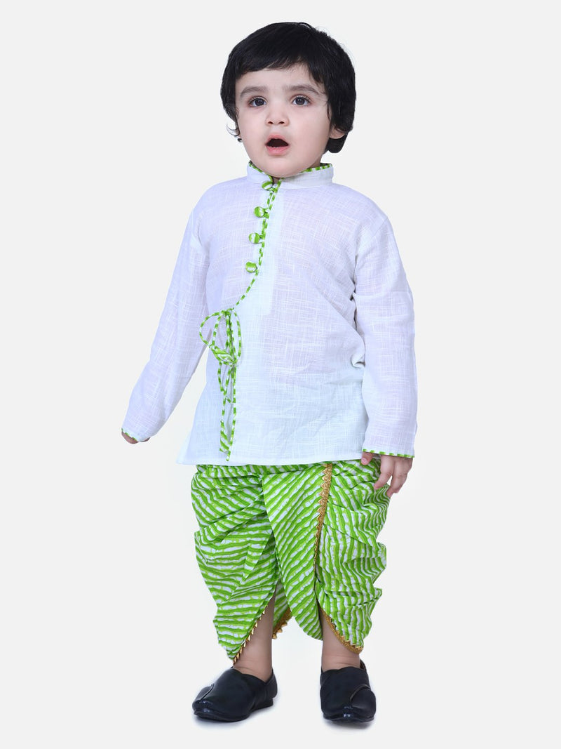 Front Open Cotton Full Sleeve Kurta with Dhoti- White