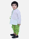 Front Open Cotton Full Sleeve Kurta with Dhoti- White